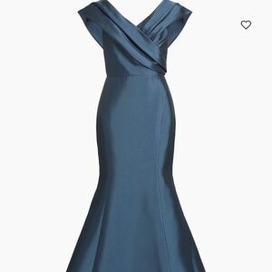 Amsale Pleated off the shoulder gown- Petrol blue